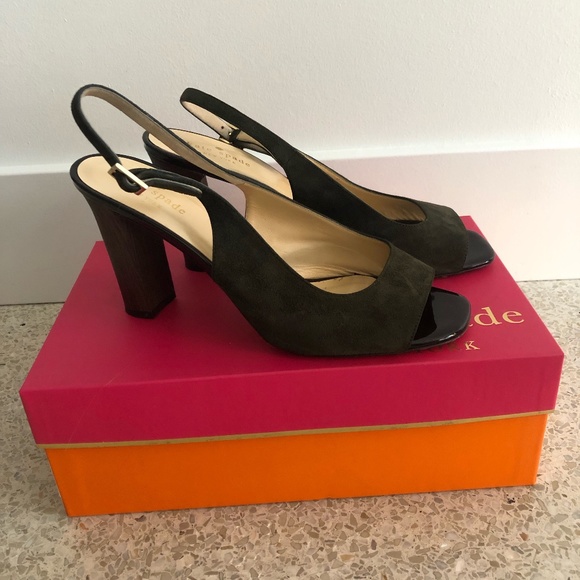 Kate Spade Taylor Dark Green Suede Slingback Heels - Picture 1 of 7